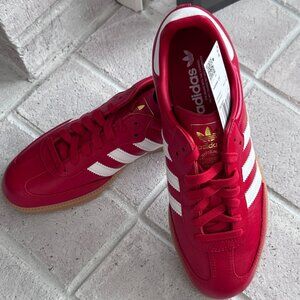 Adidas Samba OG, specifically in the "Better Scarlet / Cloud White / Gum"